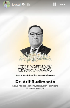 Belasungkawa Jokowi atas meninggalnya mantan stafsus-nya, Arif Budimanta. [Instagram @jokowi]